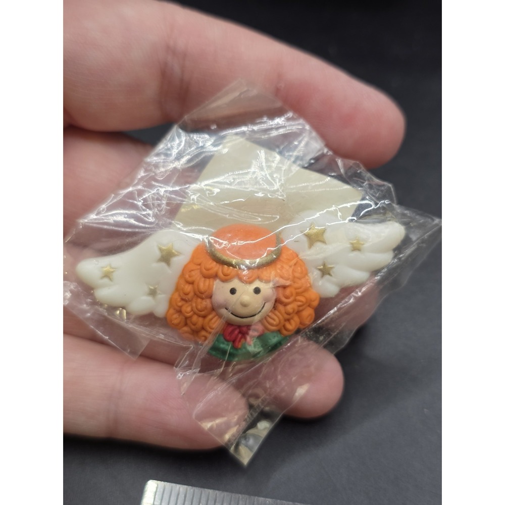 VTG Russ PIN Christmas ANGEL Redhead with Stars 1980s Holiday Brooch NIP